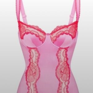 Skims Stretch Lace Brief Bodysuit Neon Orchid size S NWT